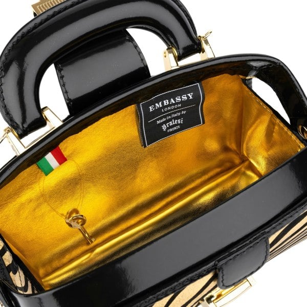 Embassy London Gazelle Mini - Black & Gold Stripes - Women’s mini leather top handle & crossbody bag