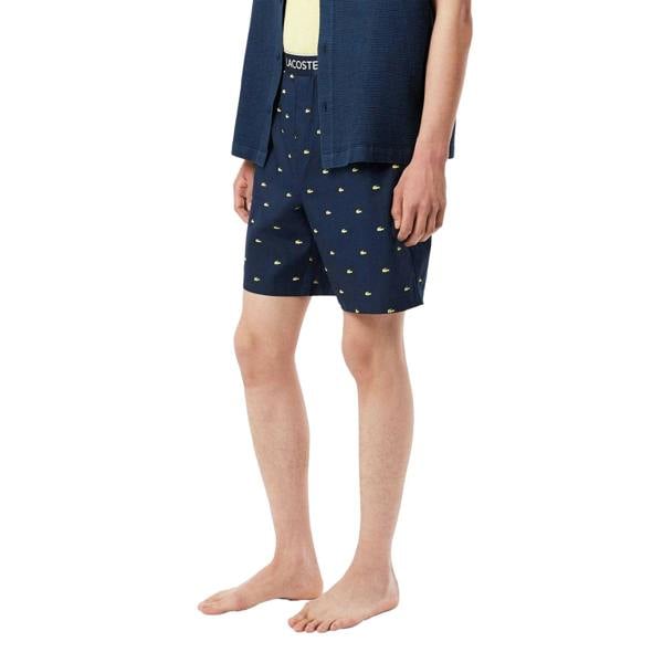 Lacoste Mens Poplin Repeat Logo Pyjama Shorts - Navy - 