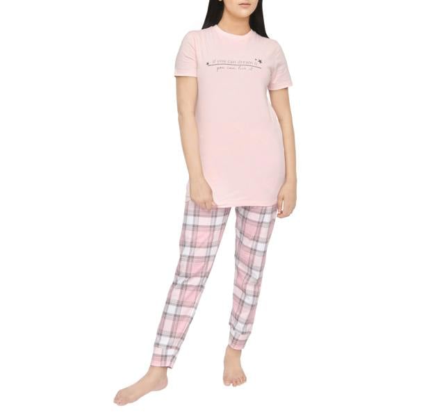 Smart Living Women's Tee and Cuffed Bottom Loungewear Set - Pink/Grey