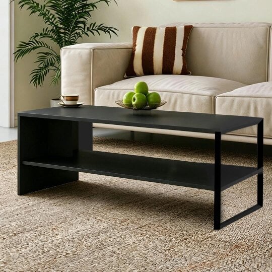 Havendro Wooden Coffee Table Steel Frame Open Storage Shelf Living Room Furniture