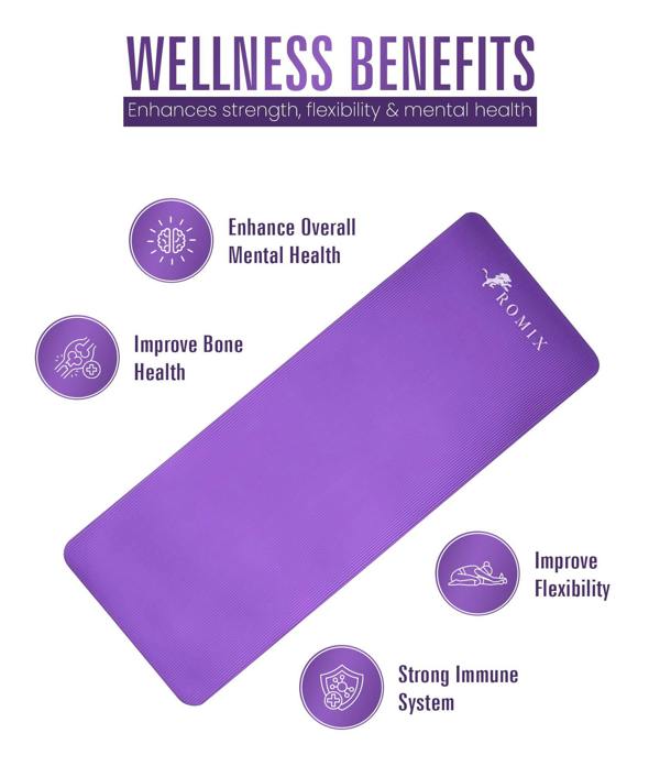 ROMIX Yoga Mat 10mm Thick, 180 x 60cm Non Slip Foam Exercise Mat with Carry Bag and Strap