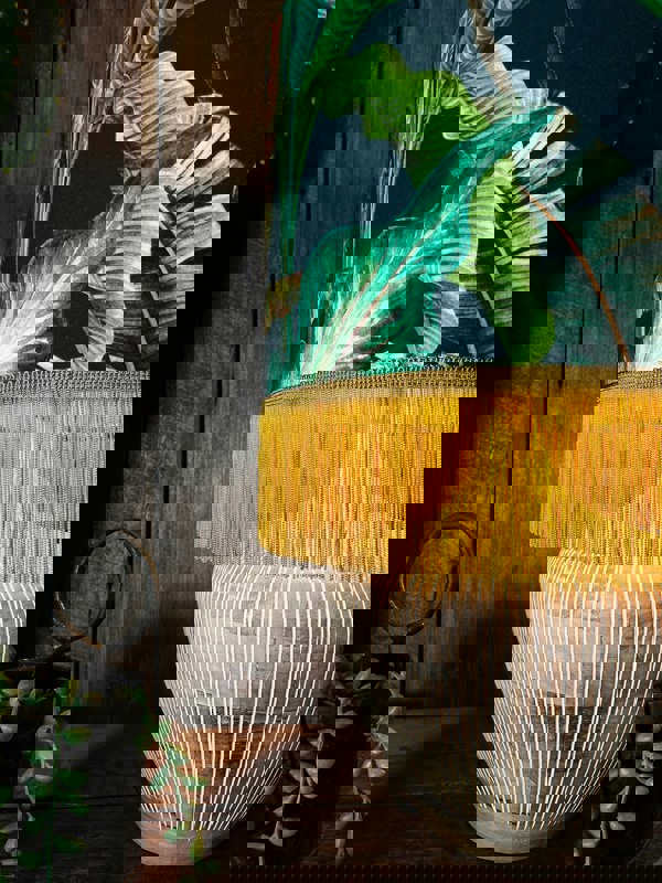 Magic Fruits Lampshade with Gold Lining and Gold Fringing- 14" x 10" - Close Up