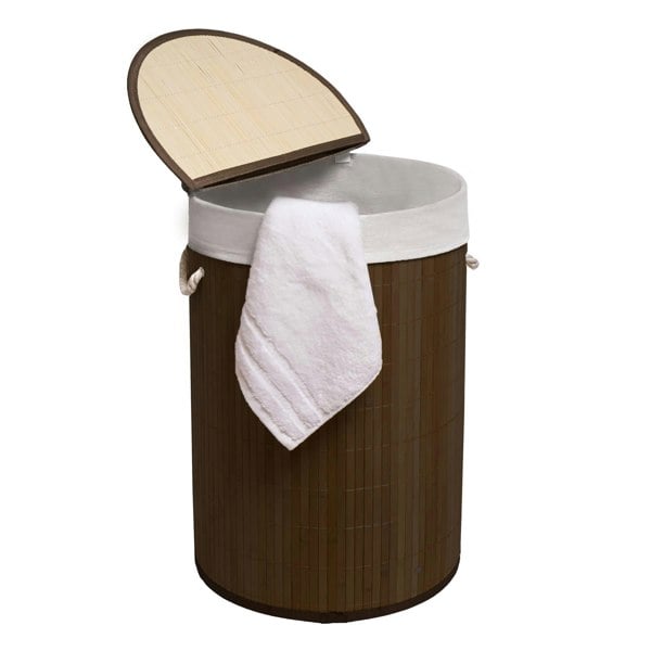 MANTRARAJ 50L Folding Bamboo Laundry Basket Bin Hamper Basket Storage Organizer With Lid And Removable Bag (Dark Brown)