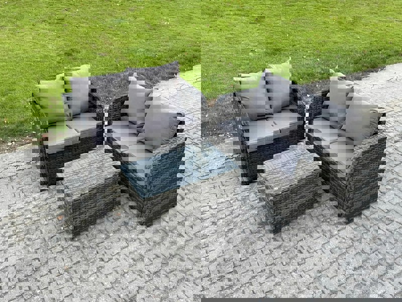 Fimous 4 Seater Outdoor Lounge Sofa Set Rattan Garden Furniture Set with Rectangular Coffee Table Dark Grey Mixed