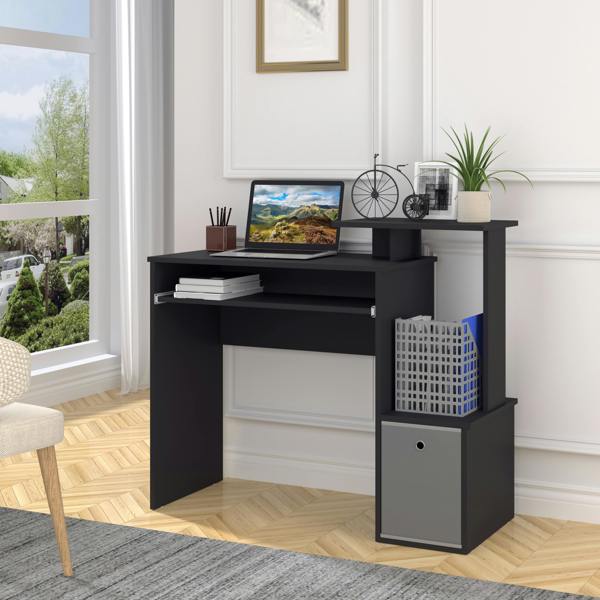 HOMCOM Computer Desk with Sliding Keyboard Tray Storage Drawer Shelf - Black