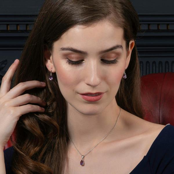 925 Sterling Silver Pear Shaped Amethyst Pendant Necklace - namana.london