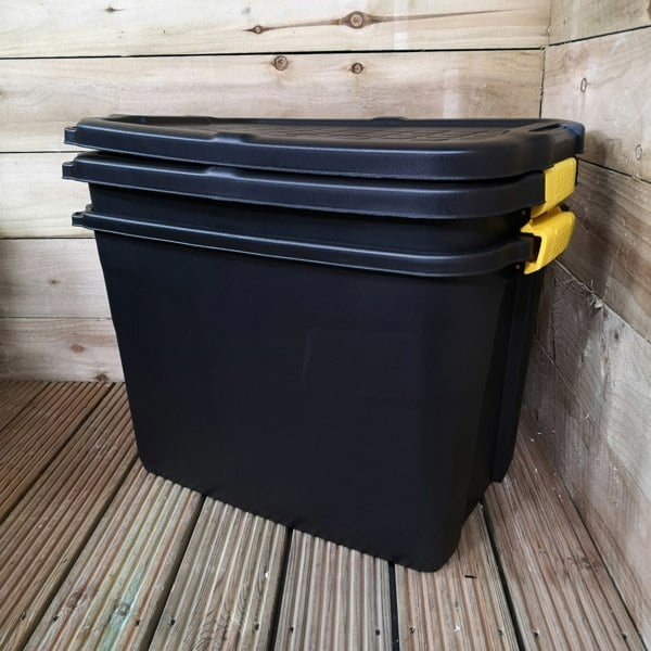 Samuel Alexander 2 x 60L Heavy Duty Storage Tubs Sturdy, Lockable, Stackable and Nestable Design Storage Chests with Clips in Black