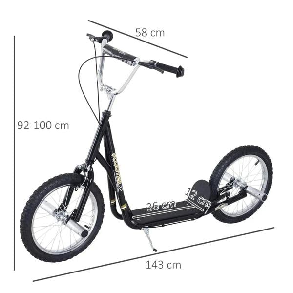Black kids stunt scooter with adjustable handlebar, front wheel, and kickstand