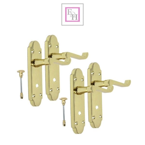 EDH Door Hardware Brass Finish Epsom Victorian Scroll on Shaped Back Plate Lock Door Handle 2 Pair