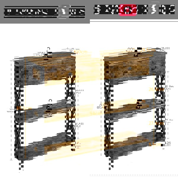 Modcraft Industrial Console Table with Drawer and 2 Shelves