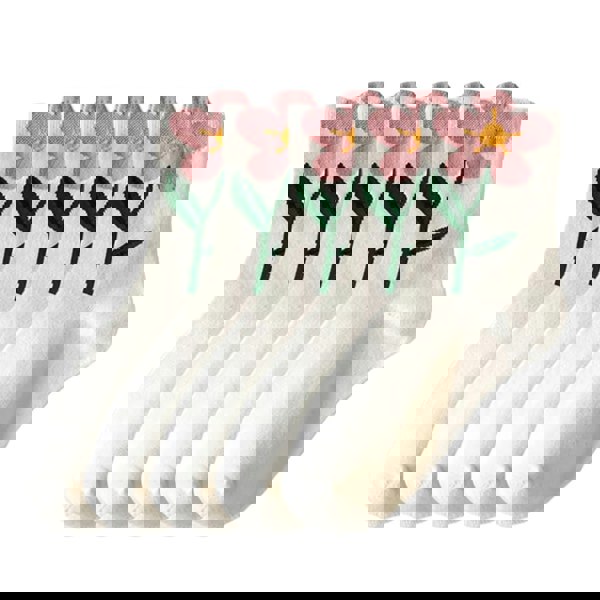 Anyfootwear 5 Pairs One Size 5-8 White Orchid Style Cartoon Flower With Candy Color Kawaii Mid Tube Breathable Casual Short Socks For Women