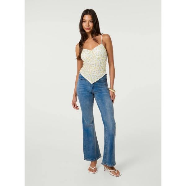 Pink Vanilla Hanky Hem Printed Mesh Crop Top