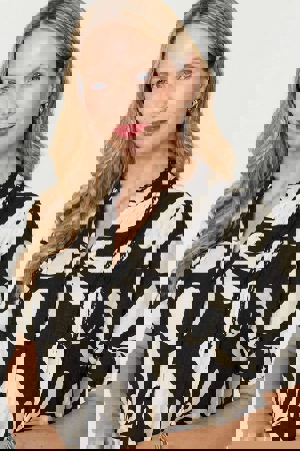 Black | Printed 1/2 Sleeve Tiered Short Dress
