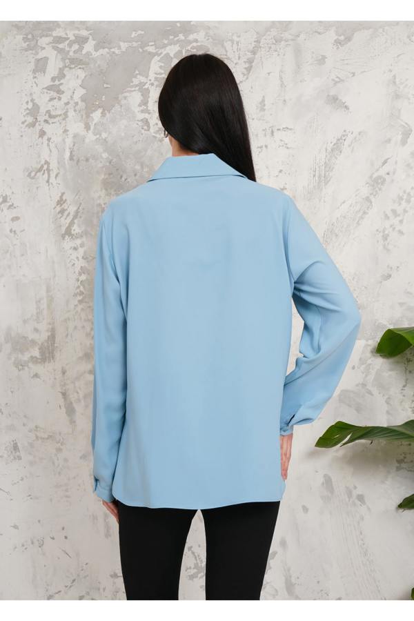 Hoxton Gal Oversized Frill Detailed Long Sleeves Blouse Shirt in Baby Blue