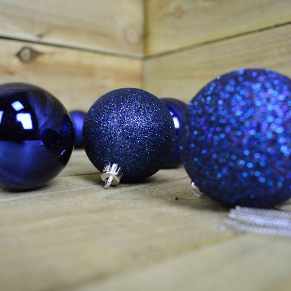 Samuel Alexander 24 Pack 60mm Multi Finish Shatter Proof Christmas Tree Baubles - Midnight Blue