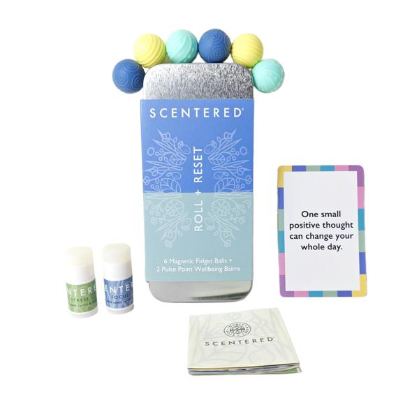 Focus aromatherapy balm set with a motivational affirmation card promoting calm and emotional wellbeing.