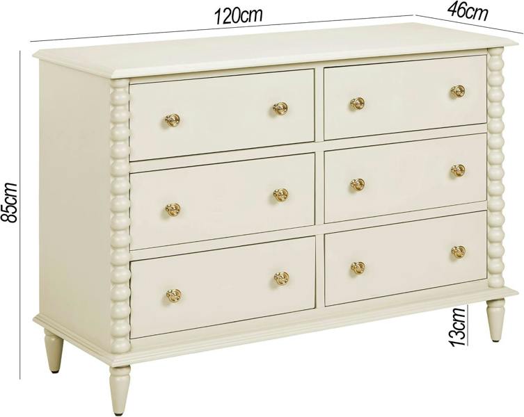 Statement Furniture Cromwell Large 6 Drawer Chest of Drawers with Bobbin Design