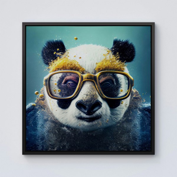 Warren Reed Panda With Golden Glasses Splash Art Framed Canvas