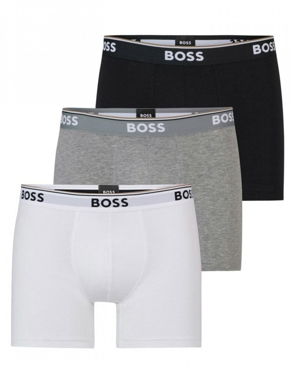BOSS Orange Power Three Pack Mens Stretch Cotton Boxer Briefs With Logos NOS - White/Grey/Black 999