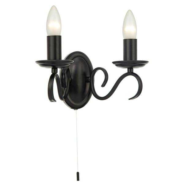 Traditional Wall Light Fixture with Pull Switch and Black Arms and Sconces Image 5