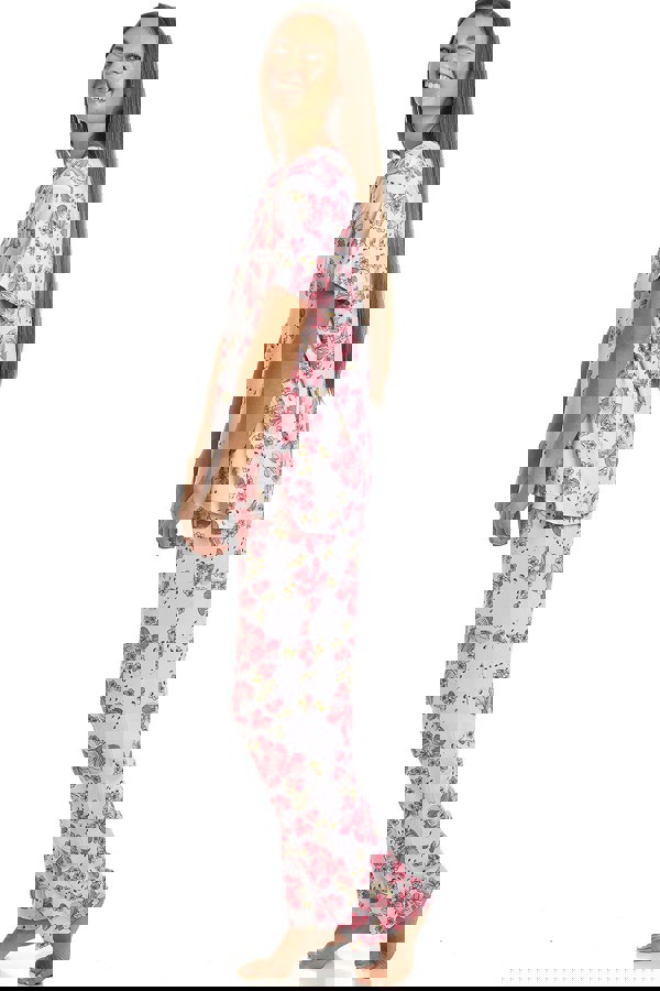 Camille Womens Pink Floral Spandex Full Length Pyjama Set