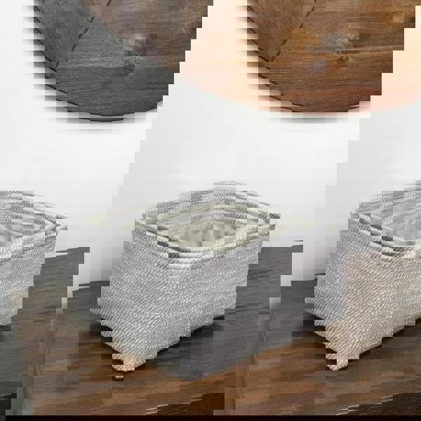 JVL Serena Square Fabric Storage Baskets for Home Organisation, Set of 3, Light Grey