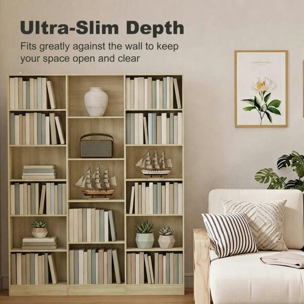 Bookcase with Open Storage, 6-Tier Bookshelf with Anti-Tipping Hardware, Oak