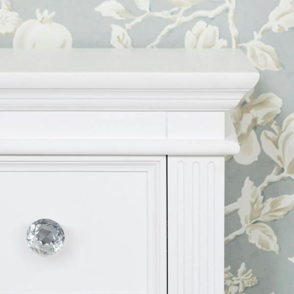 Statement Furniture Gainsborough White Tallboy with 5 Drawers and Crystal Handles