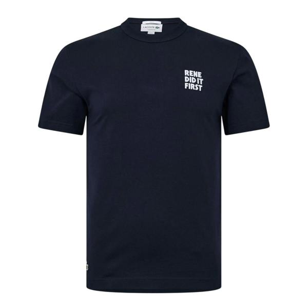 Lacoste Mens Rene Did It First Back Print Cotton Regular T-Shirt - Navy Blue - 