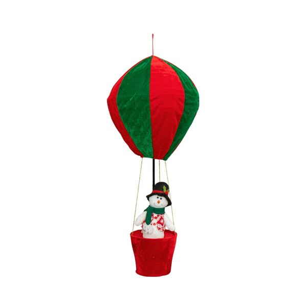 Samuel Alexander 1m Tall Plush Snowman Christmas Hot Air Balloon with Extension Pole Hanging or Table Decoration