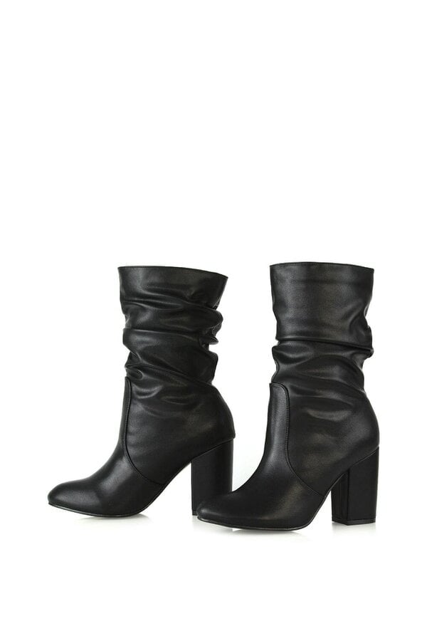 XY LONDON Mid Calf High Block Heel Ruched Boots