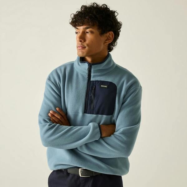 Regatta Mens Frankie Half Zip Fleece Top - Dusky Blue/Navy