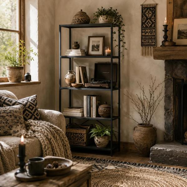 Wyld Haus Livemi Metal And Wood Dark Grey And Black 5 Tier Industrial Bookcase