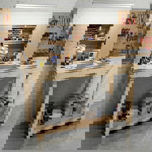 Arbor Garden Solutions Wooden MDF top workbench with cupboard back panel and base shelf