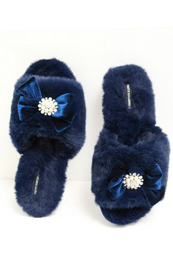 Anya Slippers in Navy - Slippers