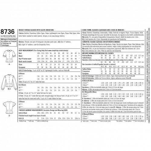 Simplicity Sewing Pattern 8736, Tops, Vintage Style for Women, H5 (6-8-10-12-14) - Intermediate