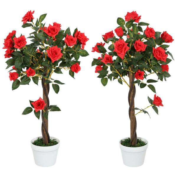Dyzi Set of 2 90cm Artificial Rose Trees Potted Decorative Plants
