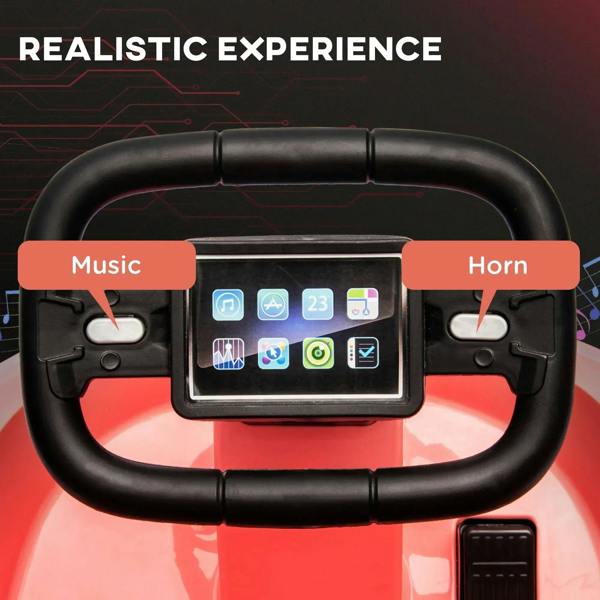 Pink bumper car steering wheel with touchscreen controls, music and horn buttons