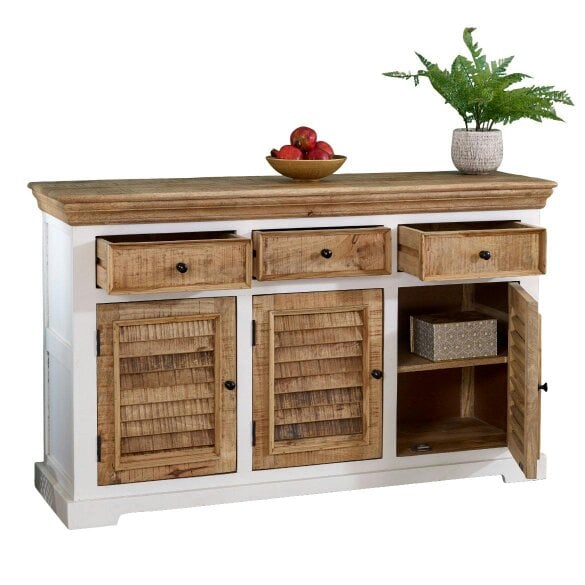 Wyld Haus Alington White and Natural Solid Wood Sideboard With 3 Drawers and 3 Doors