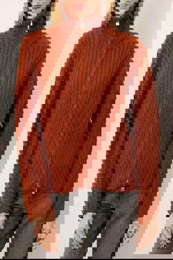 WOVCOR Soft-Textured Oversize Knit Cardigan with Zipper Detail