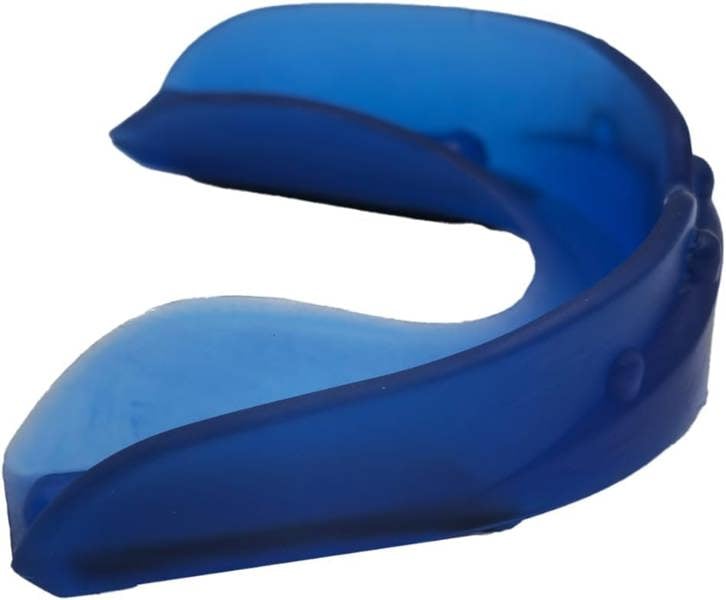 Blue Optimum Matrix mouthguard top-down view showing U-shape, on white - Optimum