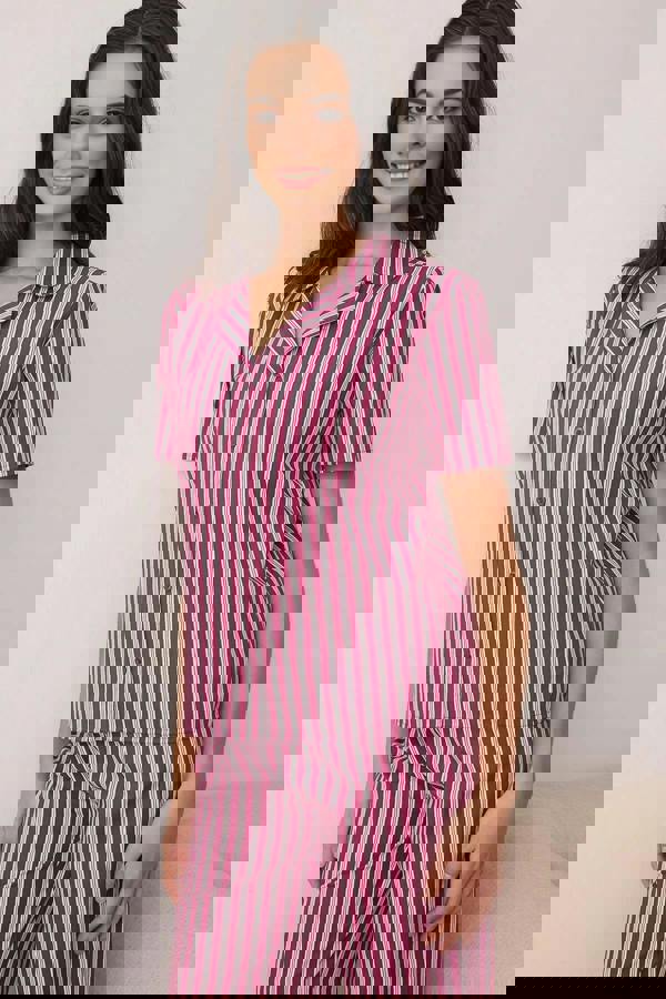 WOVCOR 2-Piece 100% Cotton Striped Poplin Woven Pajama Set