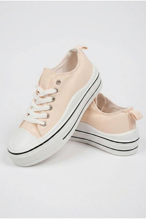 Saoirse Low Top Canvas Trainers - Beige