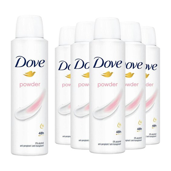 Dove Powder Anti-Perspirant with 48H Sweat Protection Deo for Women, 6x150ml