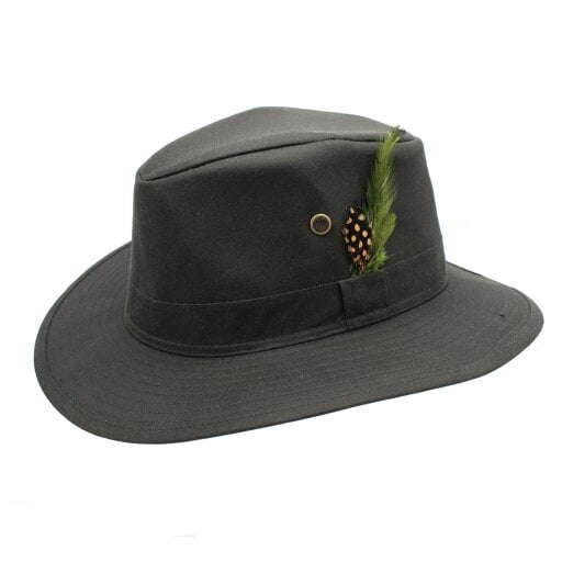 Heather Hats & Accessories Water Resistant Waxed Cotton Bucket Hat, Checked Cotton Lining, Outdoor Wear, Olive