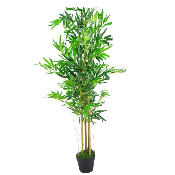 Leaf 120cm (4ft) Natural Look Artificial Bamboo Plants Trees with Silver Metal Planter