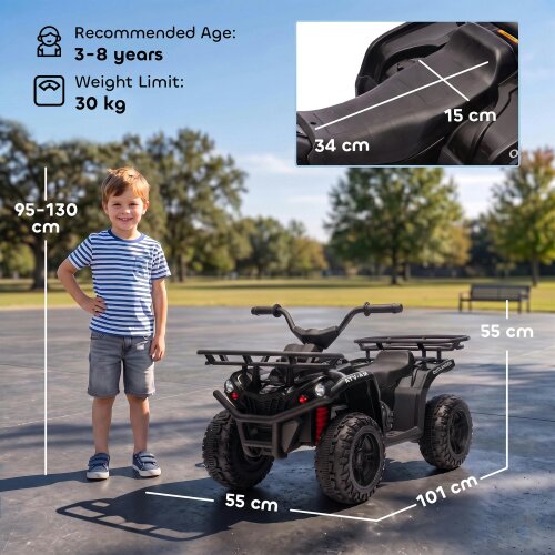 AIYAPLAY 12V Ride on ATV with Dual Motors Soft Start Battery Display, Black