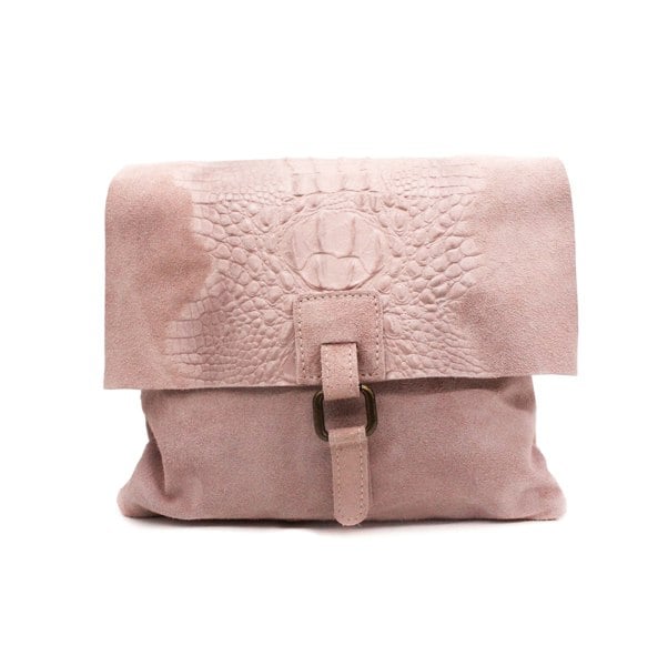 Kitise Italian Soft Suede Leather Croc Skin Pattern Flap Over Small  Cross Body Bag