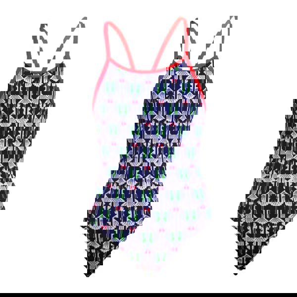 Funkita girls sitting duck diamond back swimsuit in navy with red trim