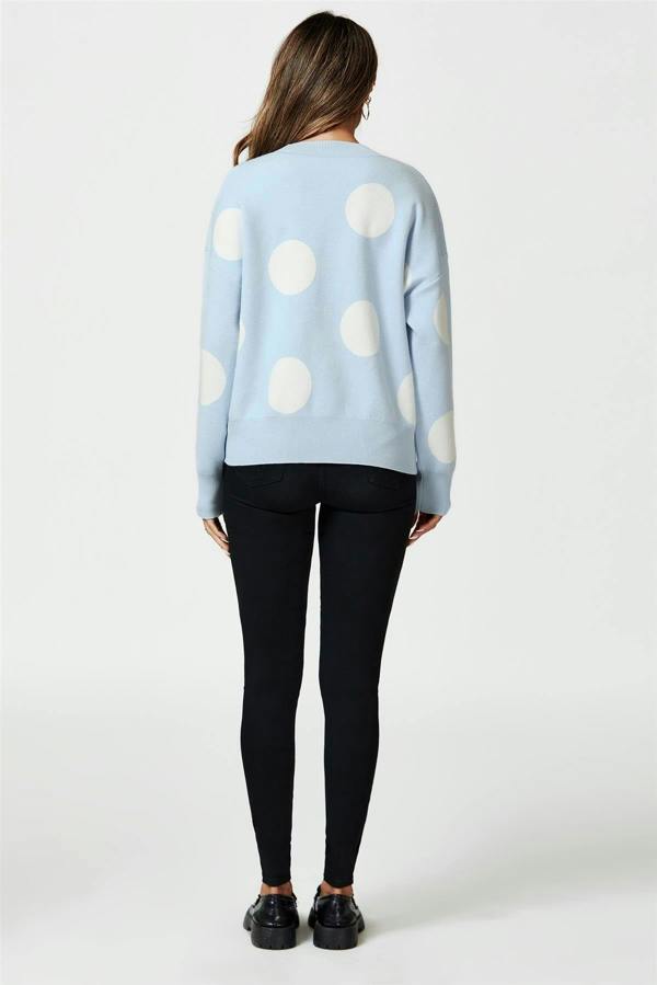 FS Collection Dot Pattern Knitted Jumper In Blue